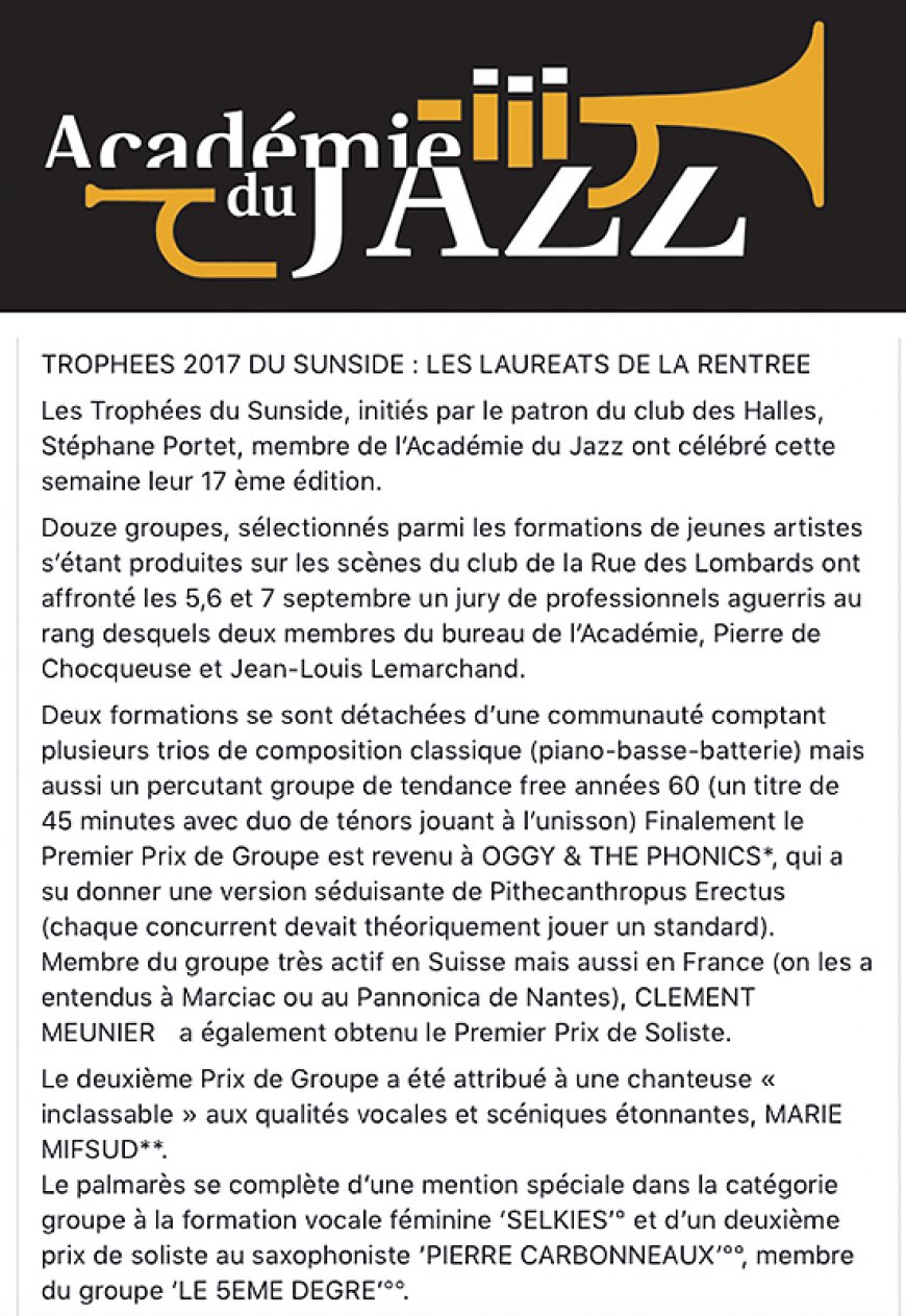 Académie du Jazz - Trophées du Sunside 2017
